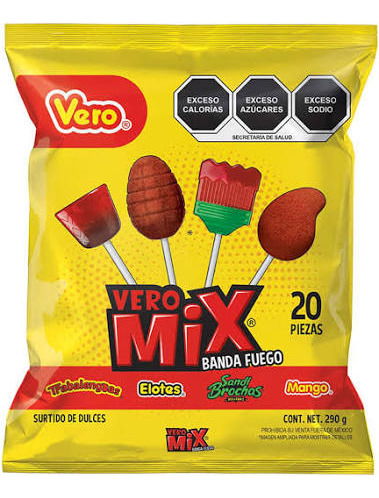 Paletas Vero De Caramelo Mix Surtido Banda Fuego 20pzs