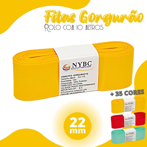 Fita Para Laço De Gorgurão Amarelo Ouro - 22mm C/10 M Nybc