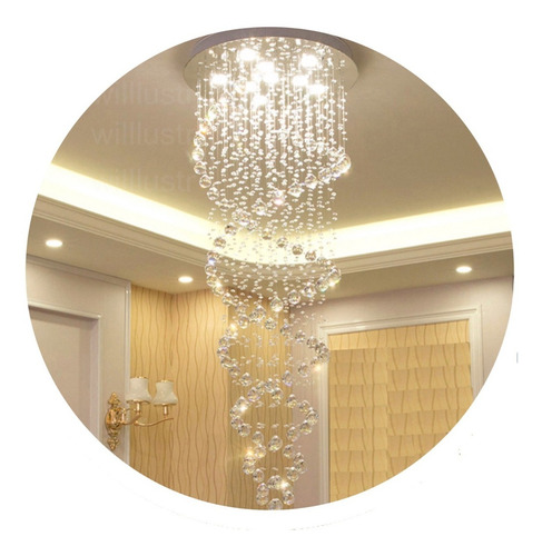 Lustre De Cristal Verdadeiro Espiral Duplo Pé Direito Alto