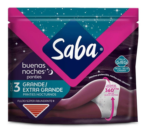 Imagen 1 de 1 de Panties Saba Buenas Noches Flujo Súper Abundante Talla Grande 3 Piezas