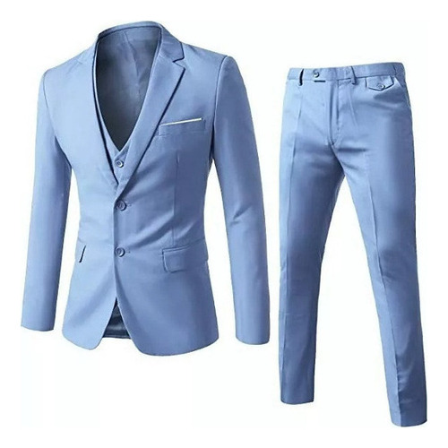 Traje De 3 Piezas Caballero De Color Entero Casual Hombre