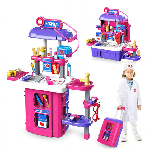 Juego Valija De Doctora 3 En 1 Para Niñas Rosa Chicle