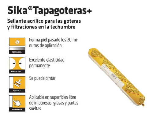 Imagen 2 de 8 de Sika Tapagoteras Sellante Para Techos Gris 600 Ml