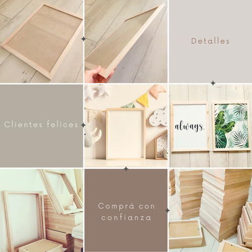 Cuadro Madera Marupá 50x70 Calidad Premium El Mejor Precio! Fino Y Elegante Natural