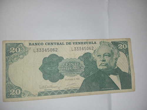 Billete De 20 Bs De 1992