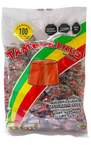 Tamborines Golosina Sabor Tamarindo Y Chile, 100 Piezas.