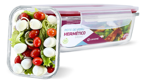 Conjunto 2 Pote Vidro Hermética Mantimentos Tampa 640ml Cor Vermelho (qh)