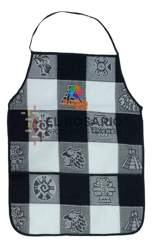 Mandil Artesanal Mexicano - Pedido Personalizado Color Blanco Negro Diseño De La Tela Prehispanica