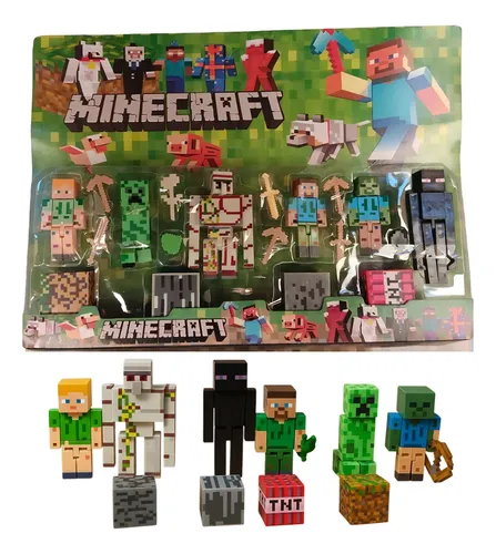 Kit Minecraft 19 Bonecos Articulados Peças Steve Creeper Esquelet...