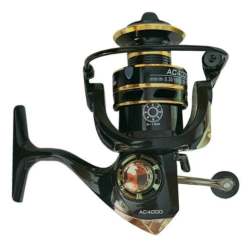 Carrete de pesca Deukio Ac6000 3+1 con rodamientos de arrastre de 8 kg, color negro con biela derecha e izquierda en dorado