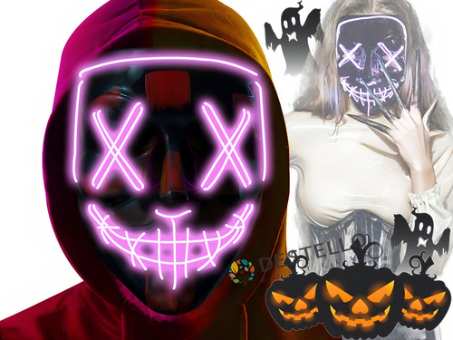 Máscara Luz Led La Purga Halloween Fantasma Fiesta De Vestir Color Rosa