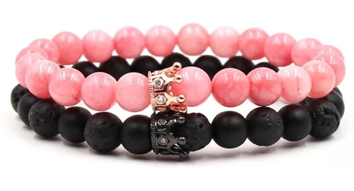 Conjunto Pulsera Hombre Mujer Piedras Corona Onix  Pareja