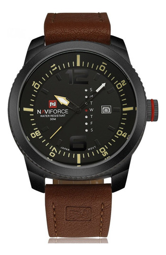 Naviforce Nf9063 Reloj Fechador Calidad Estilo Cuero Moderno Fondo Negro/negro