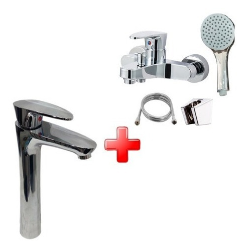 Set Griferia Baño Lavatorio Alto  + Ducha Monocomando C