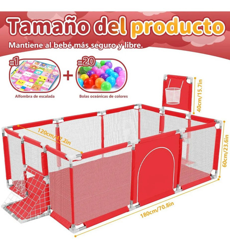 Babeefly Corral Para Bebé 180x120cm Corralitos Bebé Juego De Niños Gimnasio Con Tapete De Bebe Ocean Ball Bebe Accesorios Corrales Colecho Bebe Cercado De Bebé Juego De Niños Gimnasio Plus Rojo