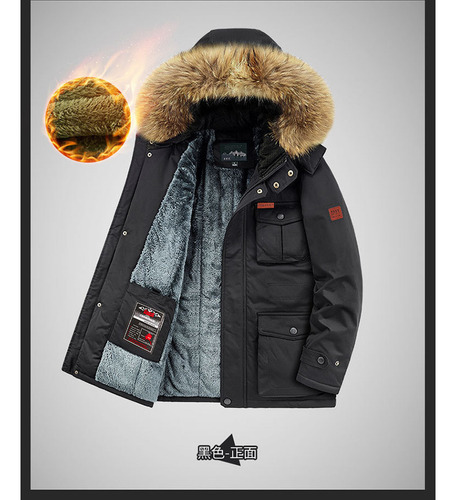 Abrigo Algodón Con Cuello Pelo Felpa Invierno Para Hombre