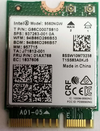 Intel Wireless-ac 9560, M.2 2230, 2x2 Ac + Bt, Gigabit, Sin Vpro