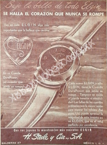 Cartel Retro Relojes Elgin 1953 Almacenes H. Steele & Cia 56