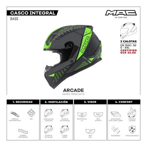 Casco Moto Integral Mac Bass Arcade Visor Simple