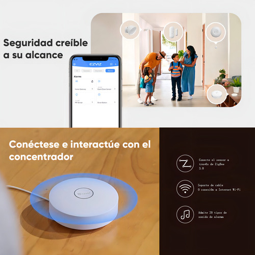 Ezviz CS-B1 Kit de Alarma Inalambrico Incluye 1 Hub 1 Sensor PIR 1 Contacto Magnético y 1 Smart Boton Configuración y Visualización por App Móvil EZVIZ Protocolo Zigbee