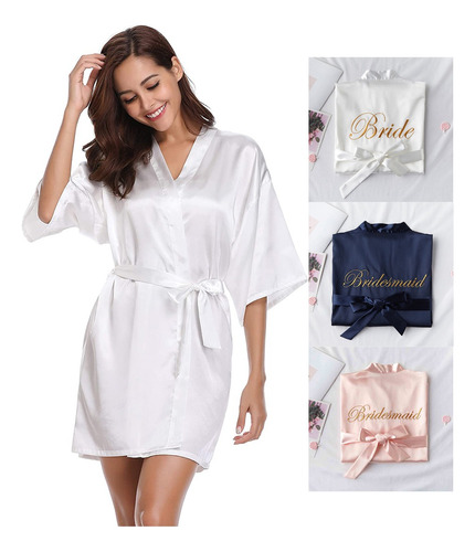 Batas Para Novias Bordada Suave Pijamas Dama Satin Camisón