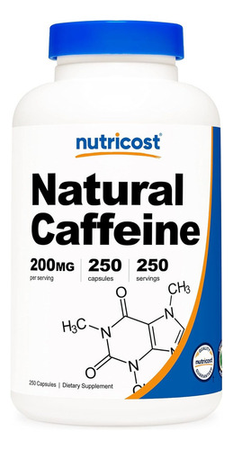 Nutricost Natural Caffeine Cafeína 250 Cápsulas Sabor Sin Sabor