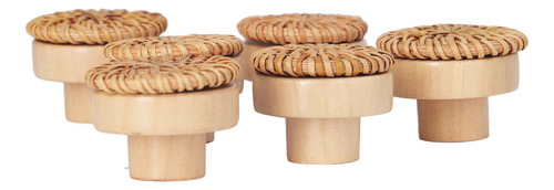 Perillas De Armario De Madera De Ratán, 6 Unidades, Redondas