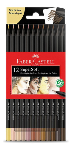 Lápis de cor Faber-Castell SuperSoft Tons de Pele kit 12u