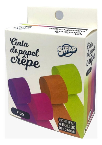 Cinta De Papel Crepé Sifap Flúo X 4 Rollos - 10mts.c/u