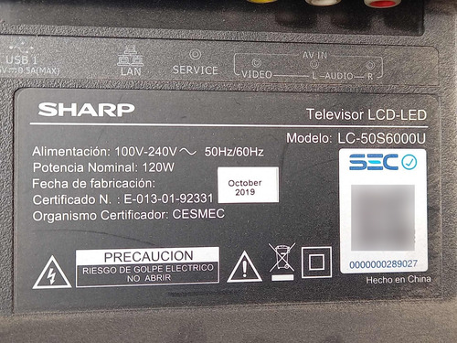 Televisor Sharp Lc-50s6000u Desarme Venta Solo Por Pieza (Usado)
