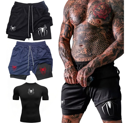 2short Gym Hombre 2 En 1 Bolsa Celular 1playera Regalo