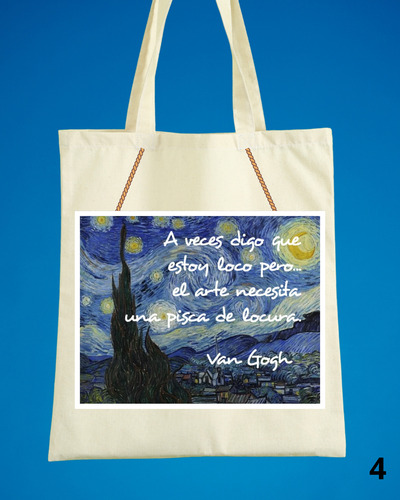 Bolso De Tela Lienzo Estampado Van Gogh, Variedades 40x35cm Beige Van Gogh - Variedad