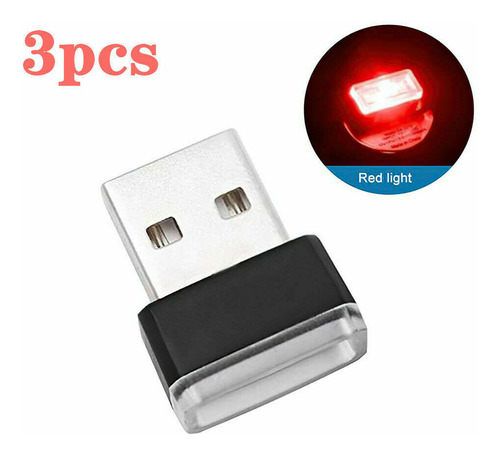 3x Red Mini Led Usb Car Interior Light Neon Atmosphere A Aad