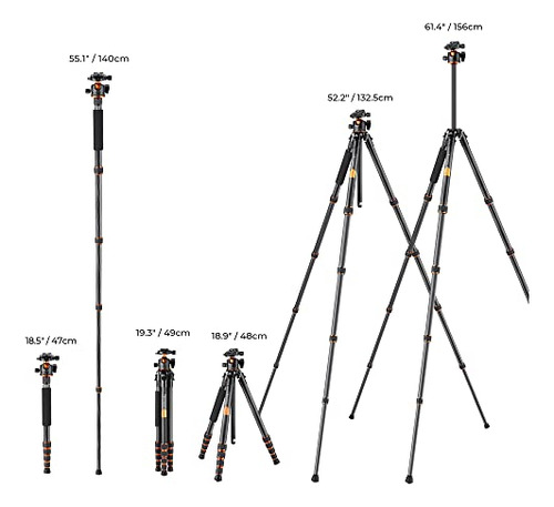 Trípode De Cámara K&f Concept De Fibra De Carbono De 62 PuLG