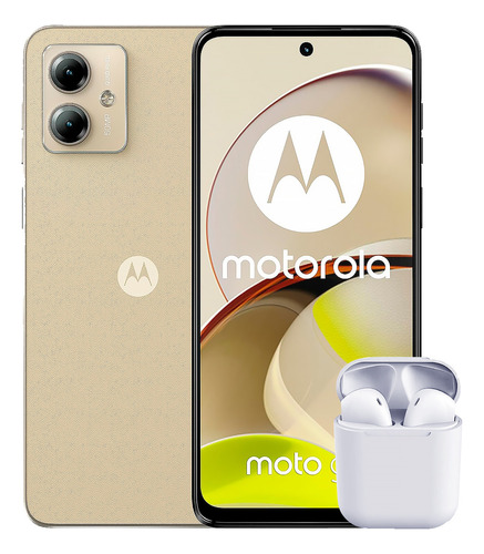 Celular Motorola Moto G14 4g 4gb 128gb 6.5  Fhd+ 60 Hz 50 Mp Crema + Audifonos Internacional
