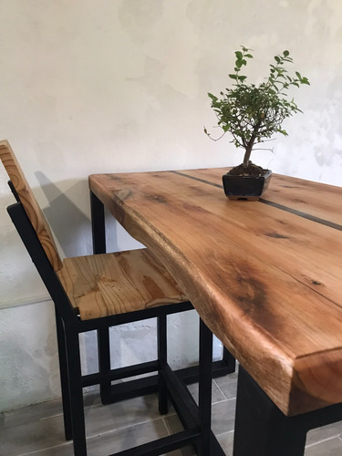 Imagen 6 de 8 de Mesa Barra Desayunador Industrial En Hierro Y Madera Única