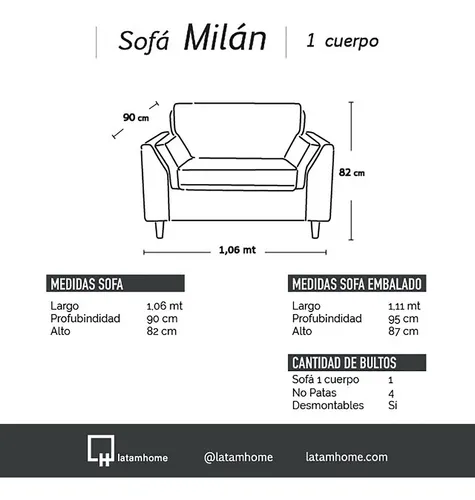 Sofa Milan 1 Cuerpo Lino - Latam Home