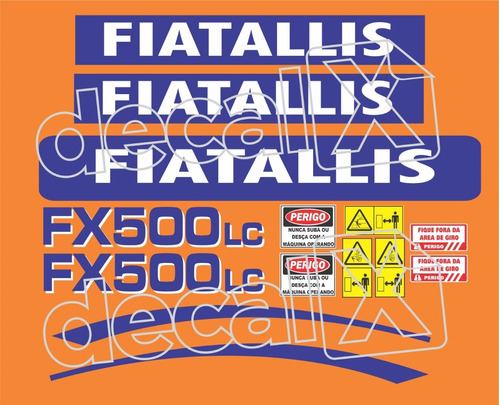 Kit Adesivos Escavadeira Compatível Com Fiatallis Fx 500 Lc Cor Adesivo Emblema Gráfico Fx 500 Lc