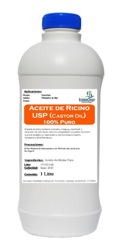 Aceite De Ricino Usp 100% Puro Prensado En Frio 1 Litro