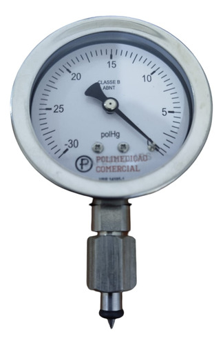 Vacuometro Total Inox 63r -30pol/hg R.1/4 + Fura Lata