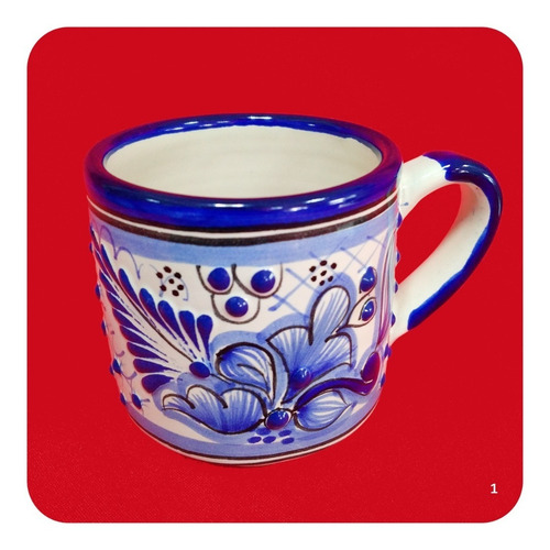 Imagen 10 de 10 de Set 6 Tazas De Talavera Poblana Azul Tradicional 300ml Tz