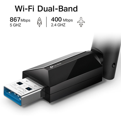 Imagen 3 de 8 de Adaptador Usb Wi Fi Tp Link T3u Plus Antena Dual Band Ac1300
