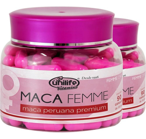 Kit 2 Maca Femme 560mg Maca Premium Unilife 90 Cápsulas Sabor Sem sabor