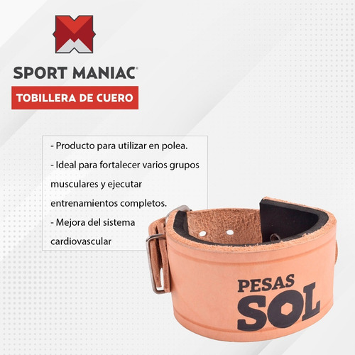 Imagen 3 de 4 de Tobillera De Cuero Para Polea Gimnasios Pesas Sol