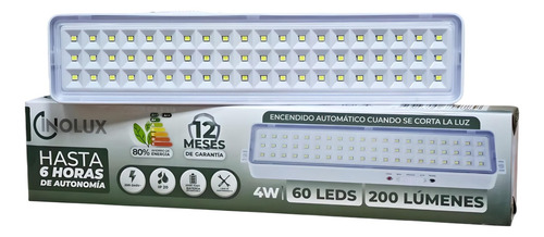 Luces Luz Emergencia 60 Led Recargable C/enchufe 220v Inolux Color Blanco
