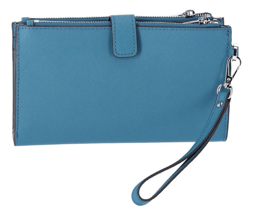 Billetera Michael Kors Jet Set Travel Trifold Con Diseño Liso Color Azul Acero De Cuero - 11.5cm X 18.5cm X 2.5cm