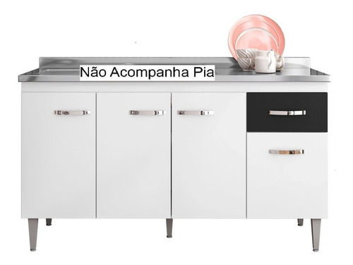 Balcão Ajl Gabriela 1,50 M 1 Gaveta Branco Preto