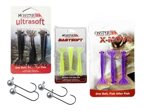 Kit Isca Artificial Monster 3x Camarão Soft + Jig Resistente Cor Cores Discretas