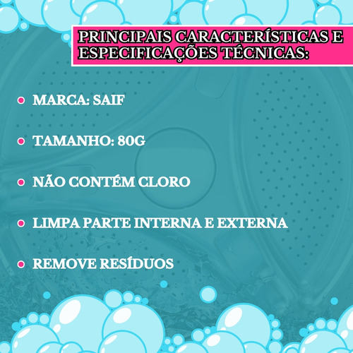 Limpa Maquina De Lavar Roupa Sachê Higienizador 80g S/ Cloro