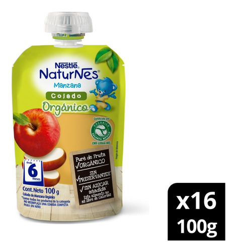 Compota Nestlé Naturnes® Orgánico Manzana 100g Pack X16